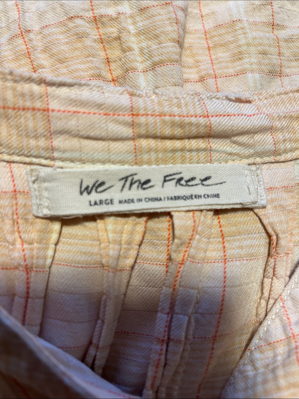 FREE PEOPLE PEACH PLAID PEASANT TOP L - Picture 10 of 11